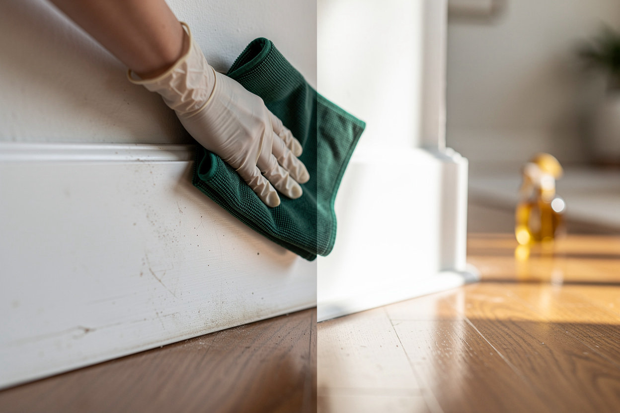 Njesim Cleaners Inc. professional deep cleaning service showing thorough cleaning of baseboards and hard-to-reach areas in Sacramento